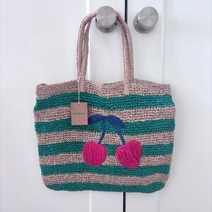 NWT Boden Cherry Raffia Tote Bag